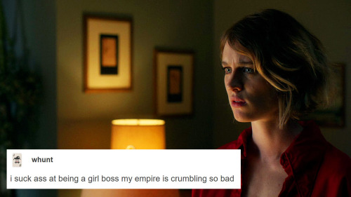 A woman looking lost with the caption "i suck ass at being a girl boss my empire is crumbling so bad"