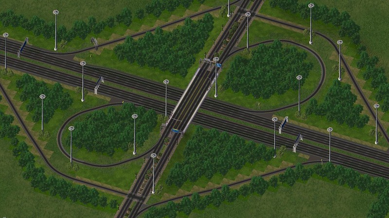 A partial cloverleaf interchange with 2 loops built in Sim City 4