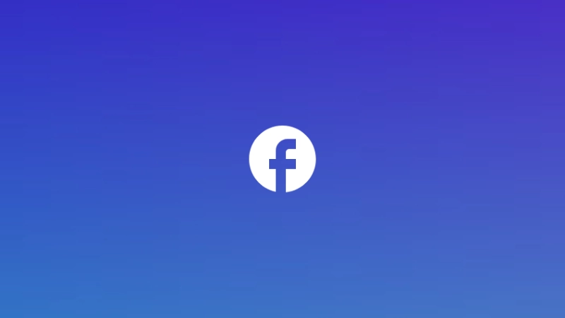 the facebook logo in white on a blue gradient background